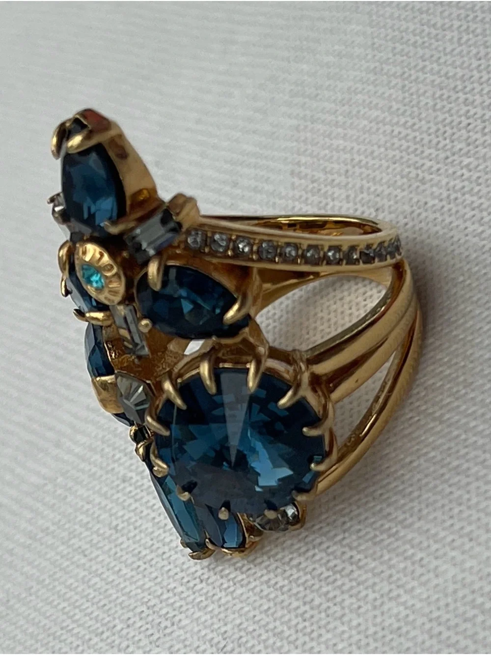 henri bendel Gold-Tone Ring with Deep Blue Stones